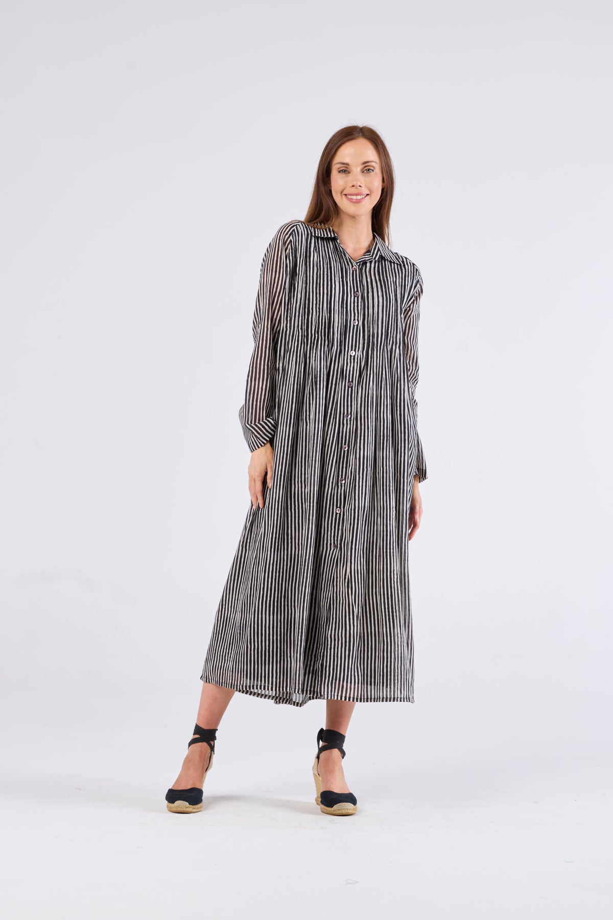 Au Hasard D'Un Voyage Striped Dress - Taupe & Black - Sizes: M XL