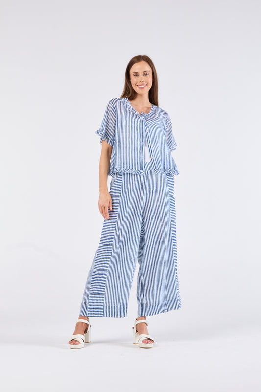Au Hasard D'un Voyage White and Blue Stripe Pants - Sizes: XS  M