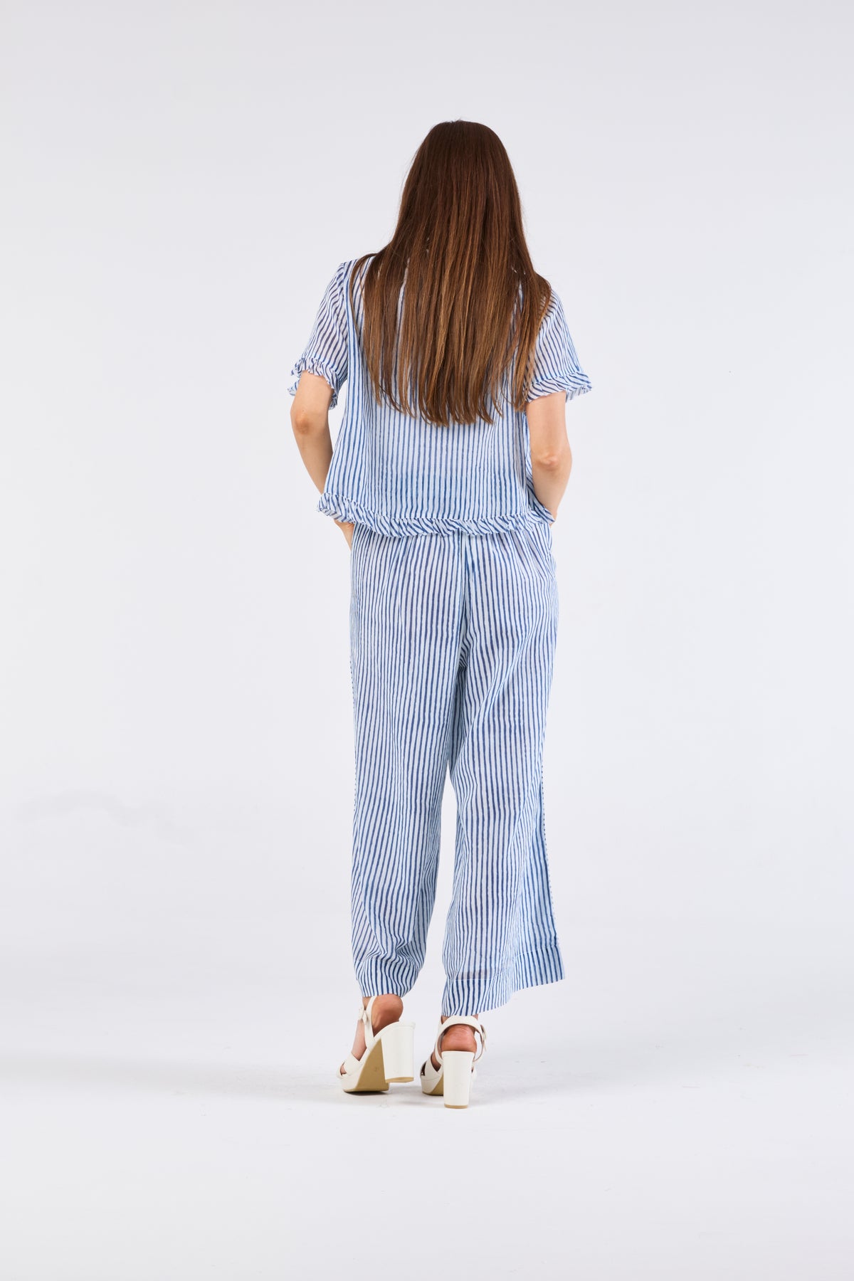 Au Hasard D'un Voyage Cobalt and White Stripe Frill Detail Cardi - Sizes: XS S