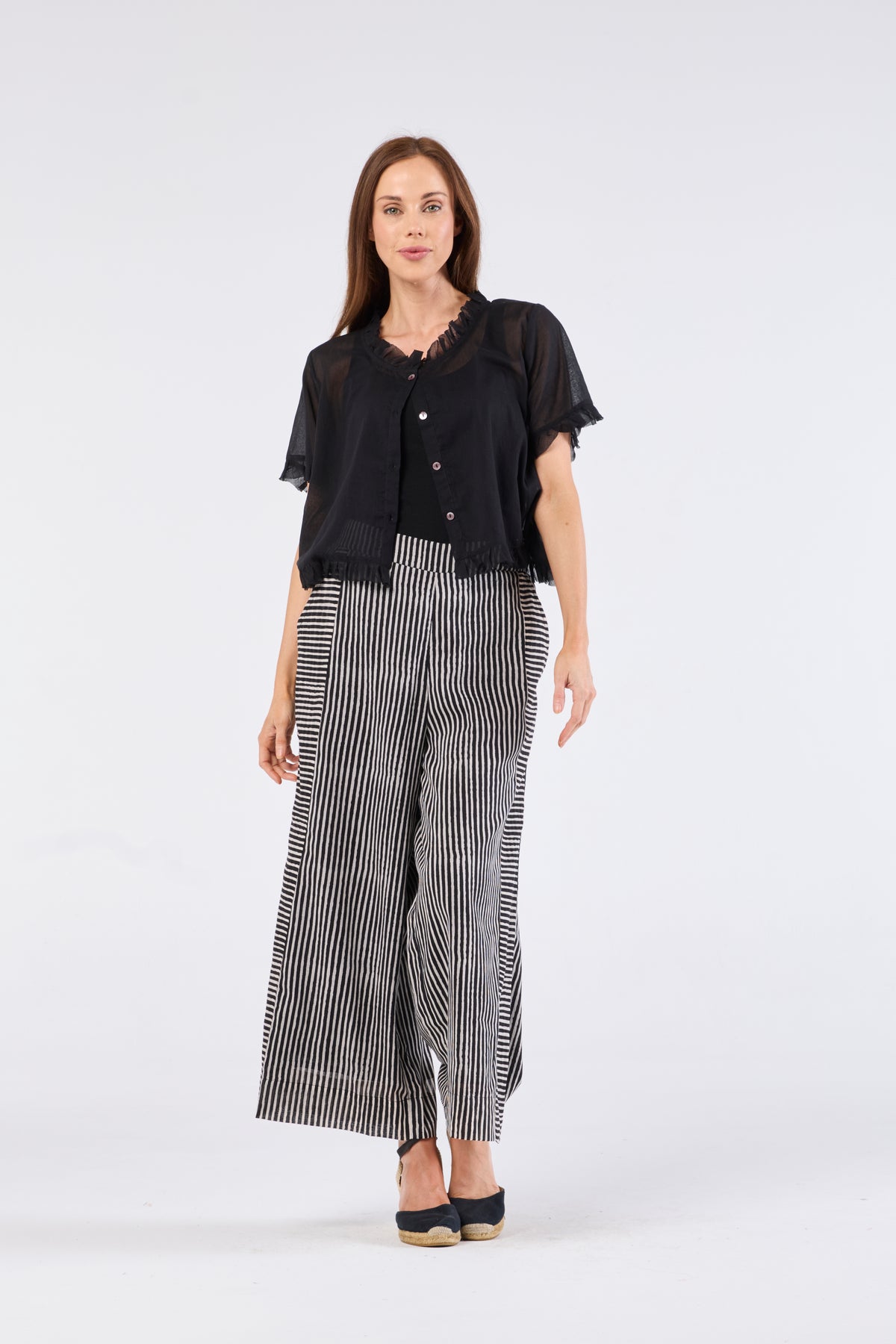 Au Hasard D'un Voyage Striped Wide Leg Pant - Black & Taupe - Sizes: S M L