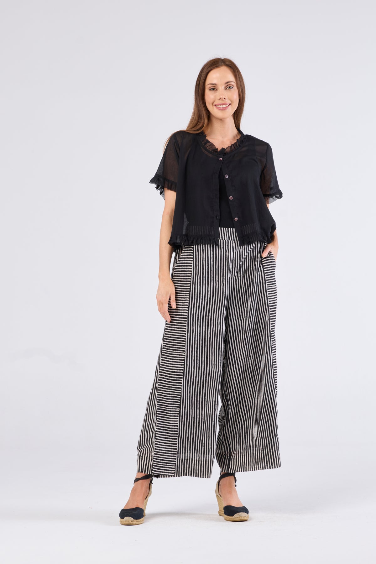 Au Hasard D'un Voyage Striped Wide Leg Pant - Black & Taupe - Sizes: S M L
