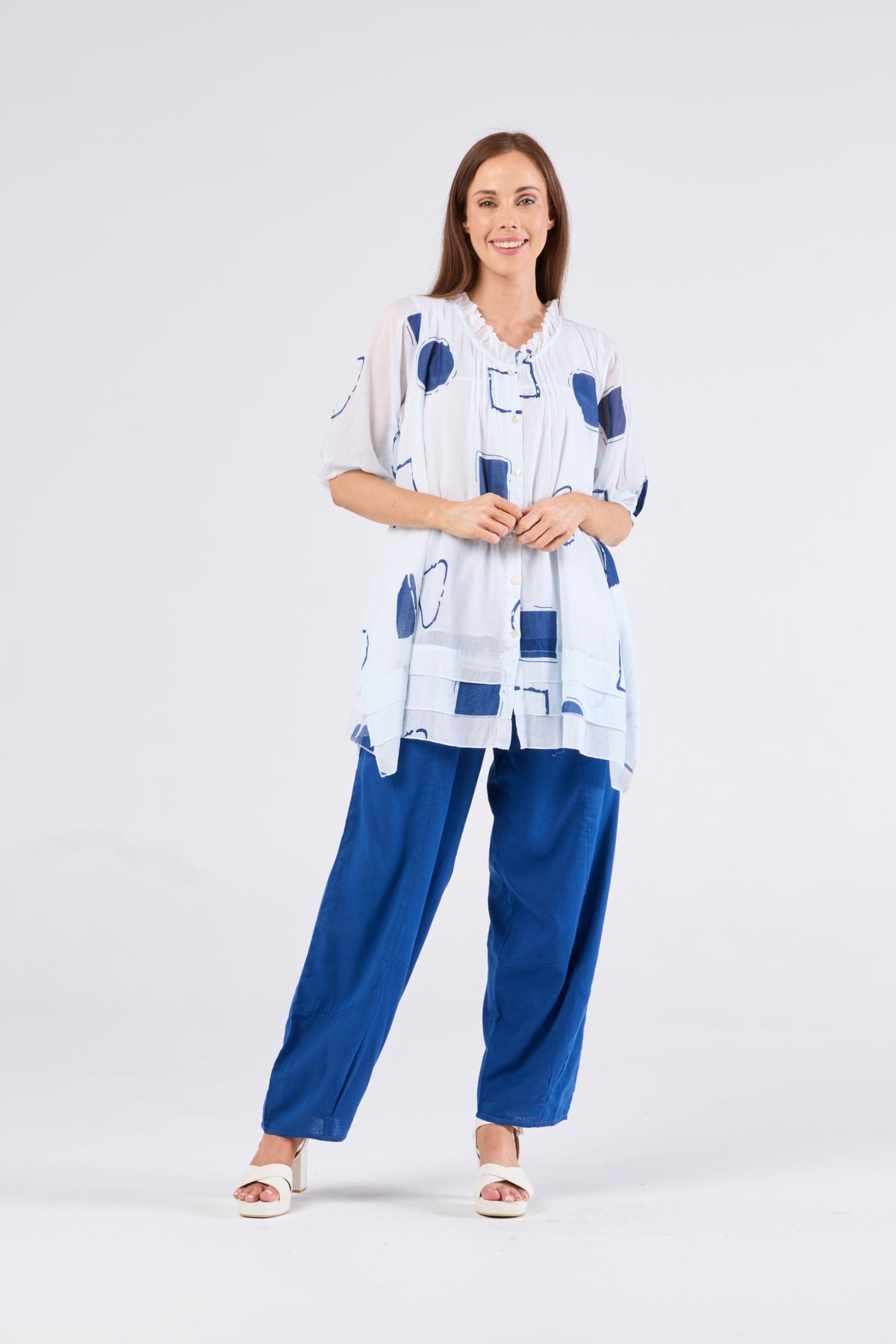 Au Hasard D'un Voyage Cobalt Pant with pleat detail at hem - Sizes: XS S M L