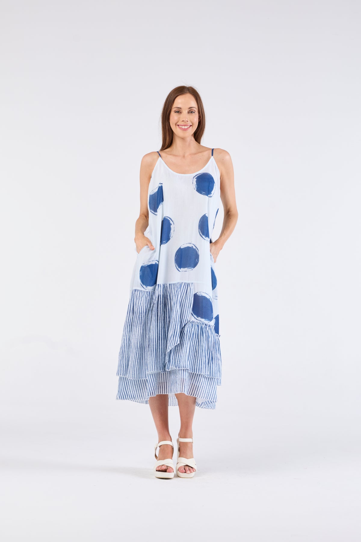 Au Hasard D'un Voyage White and Blue Strappy Dress - Sizes: XS S M
