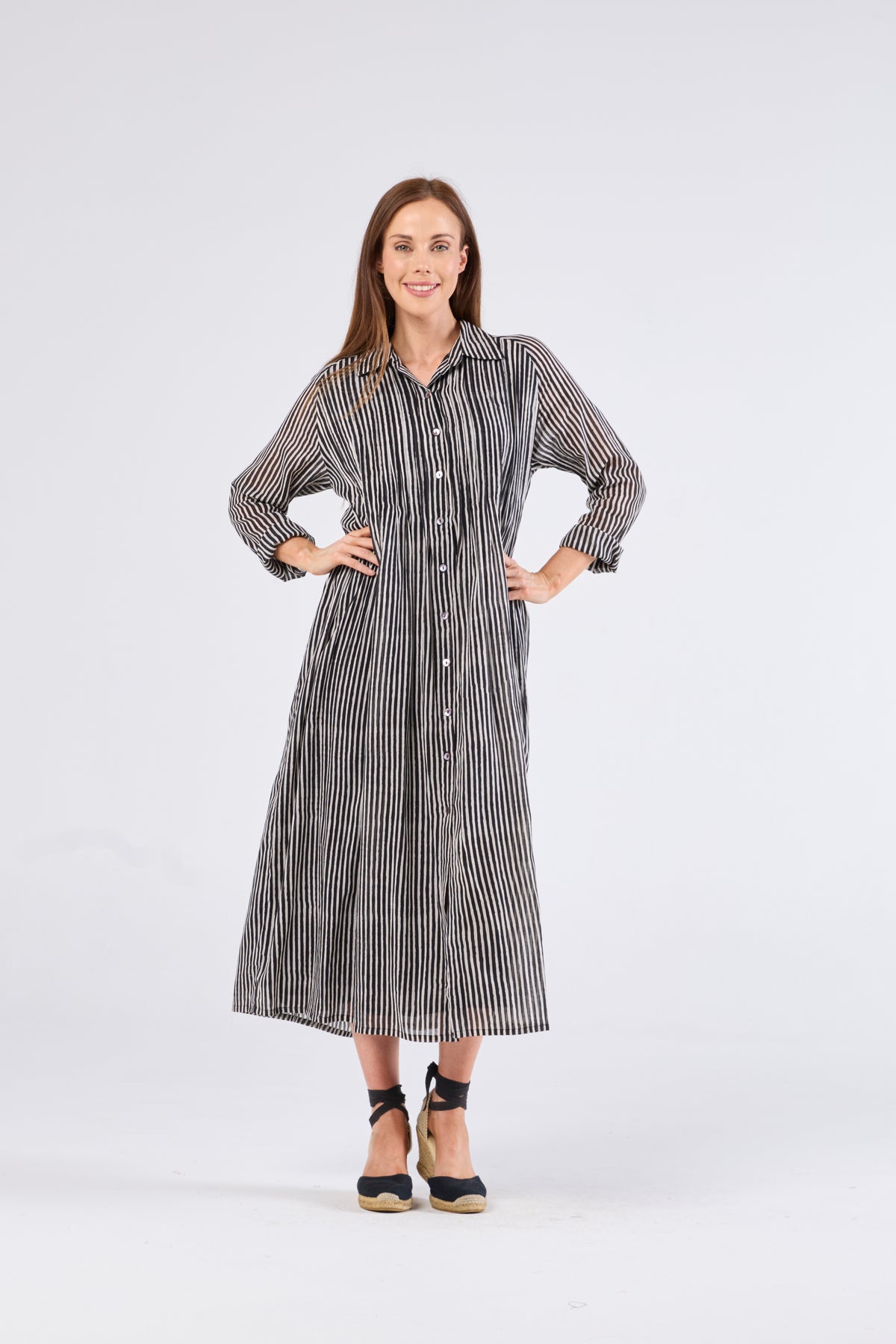 Au Hasard D'Un Voyage Striped Dress - Taupe & Black - Sizes: M XL