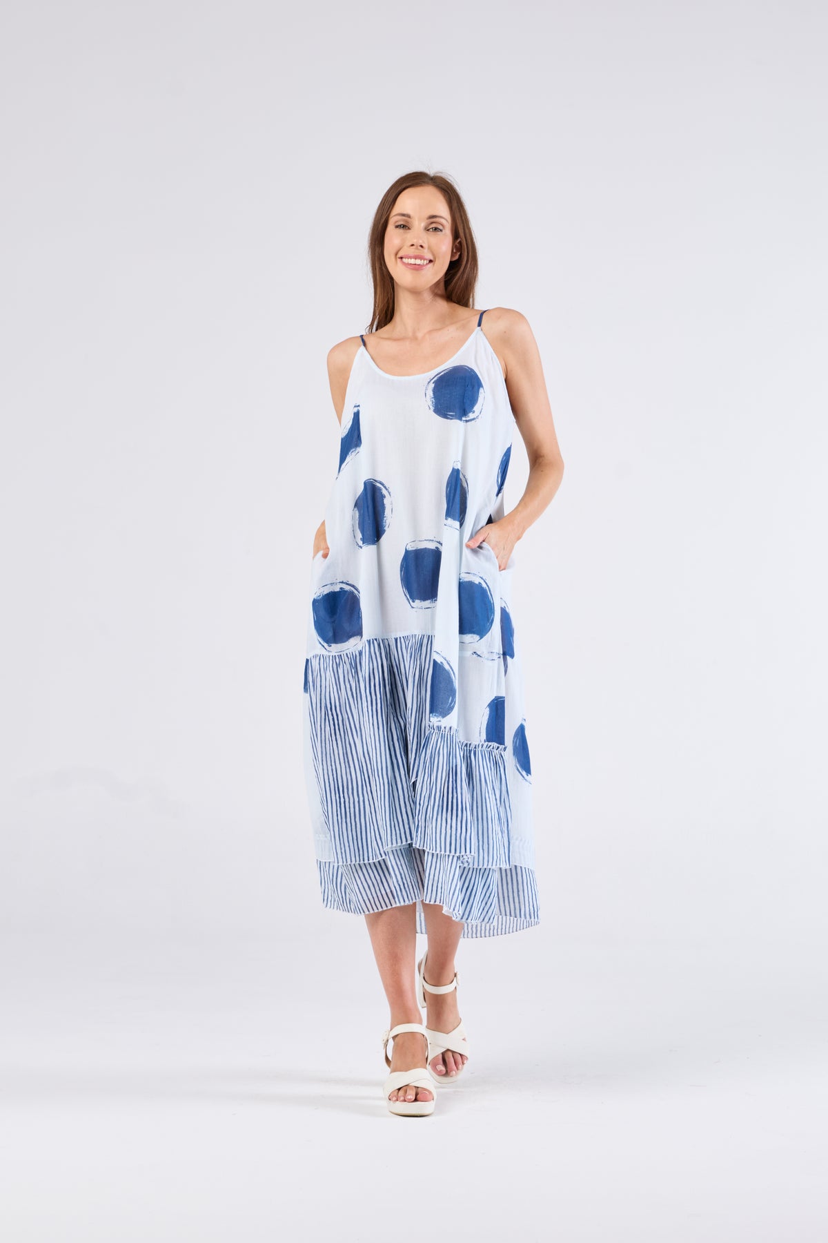 Au Hasard D'un Voyage White and Blue Strappy Dress - Sizes: XS S M