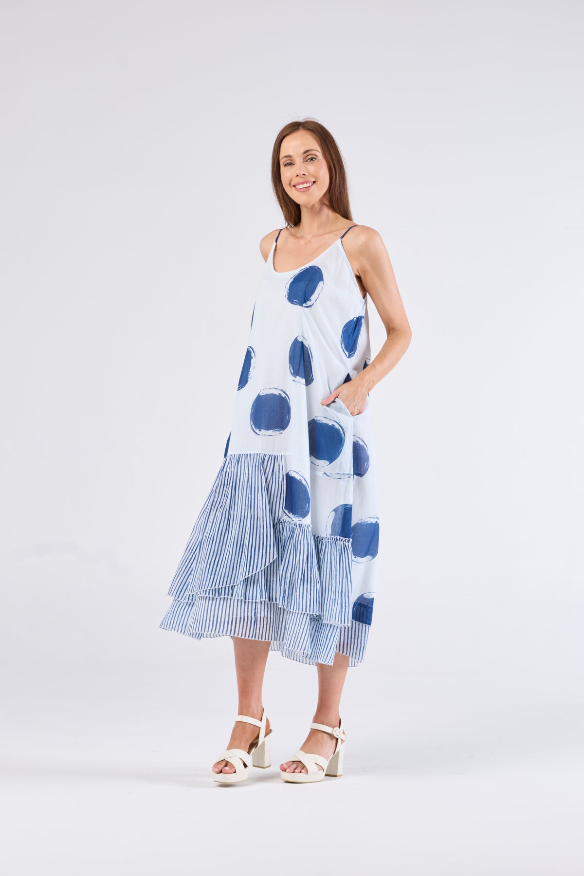 Au Hasard D'un Voyage White and Blue Strappy Dress - Sizes: XS S M
