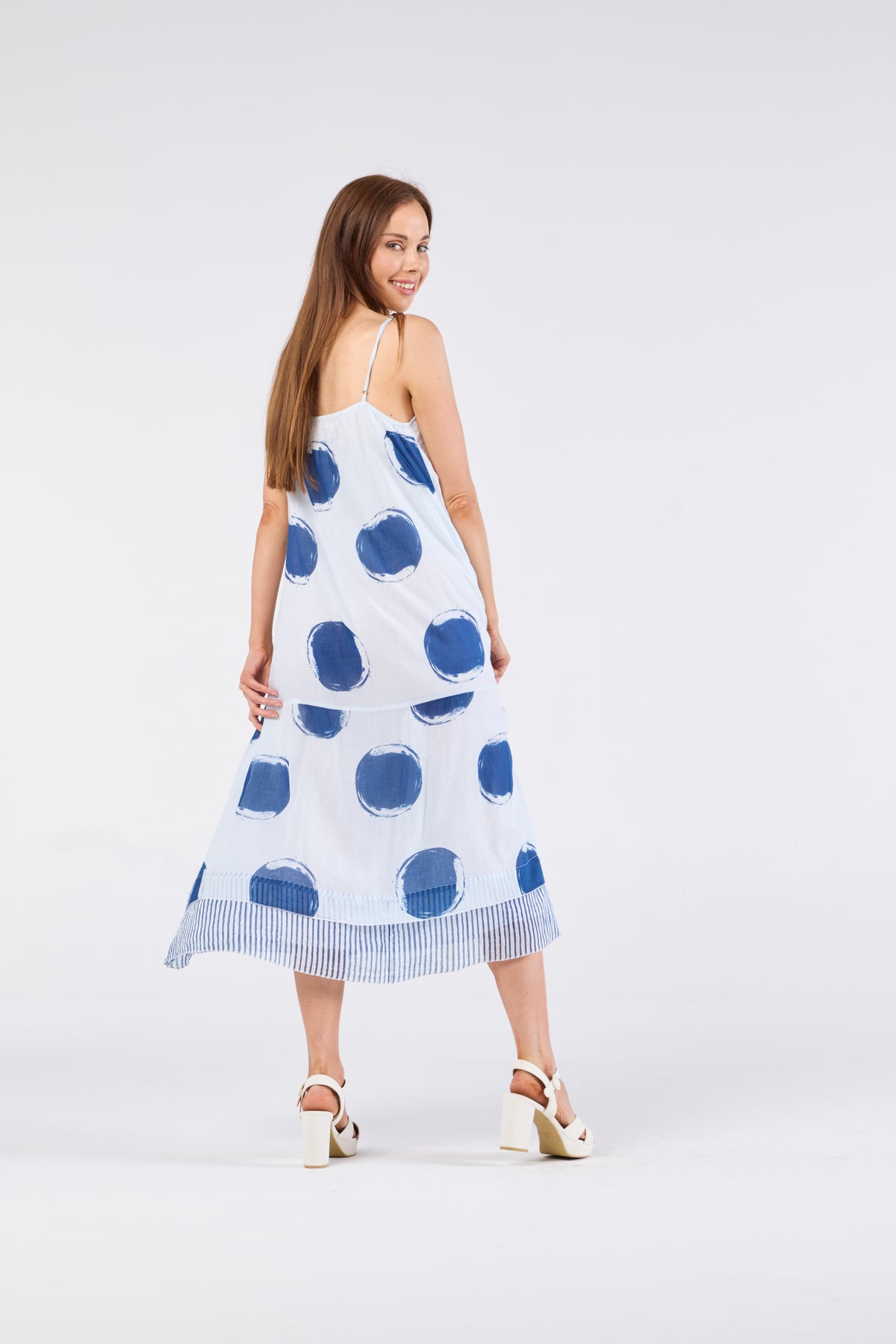 Au Hasard D'un Voyage White and Blue Strappy Dress - Sizes: XS S M