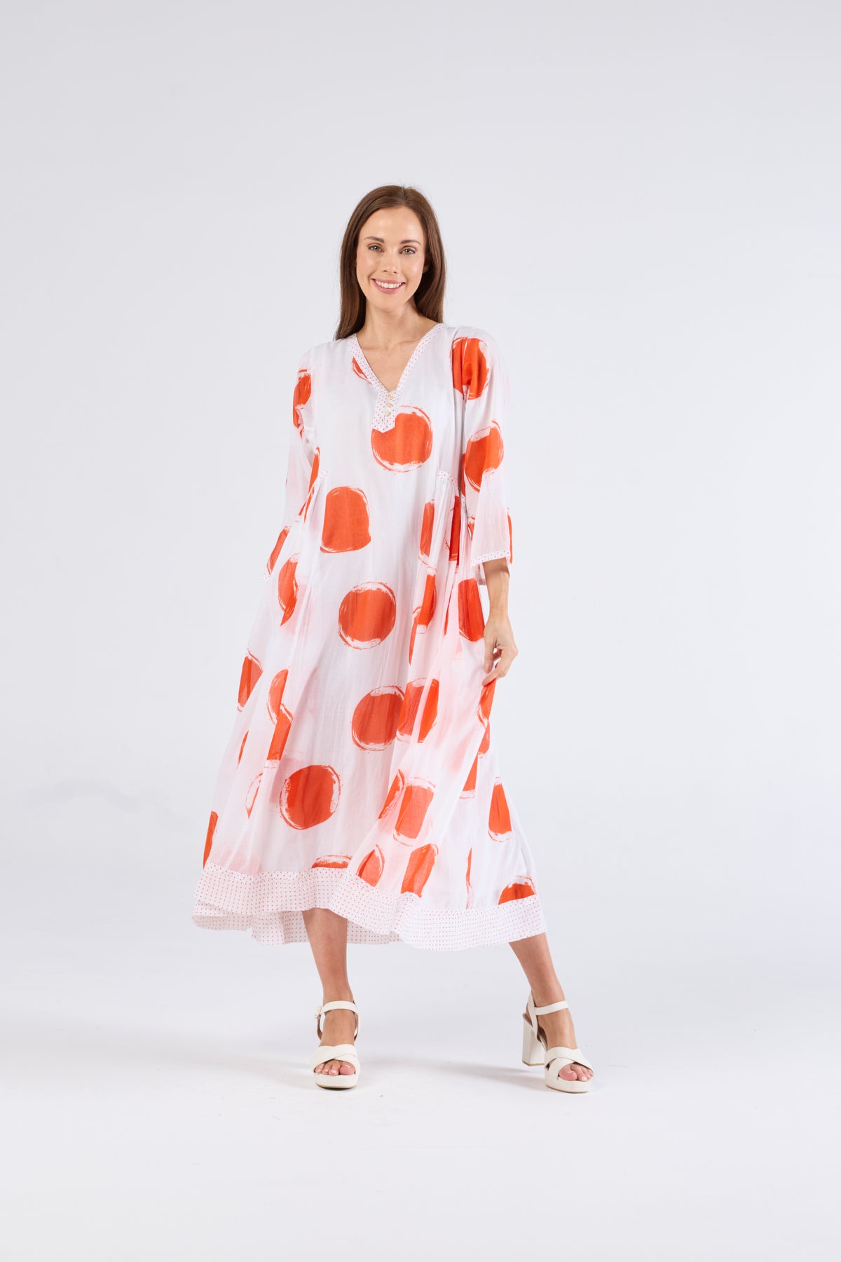 Au Hasard D'un Voyage White Dress with Orange Spots - Sizes: S  L