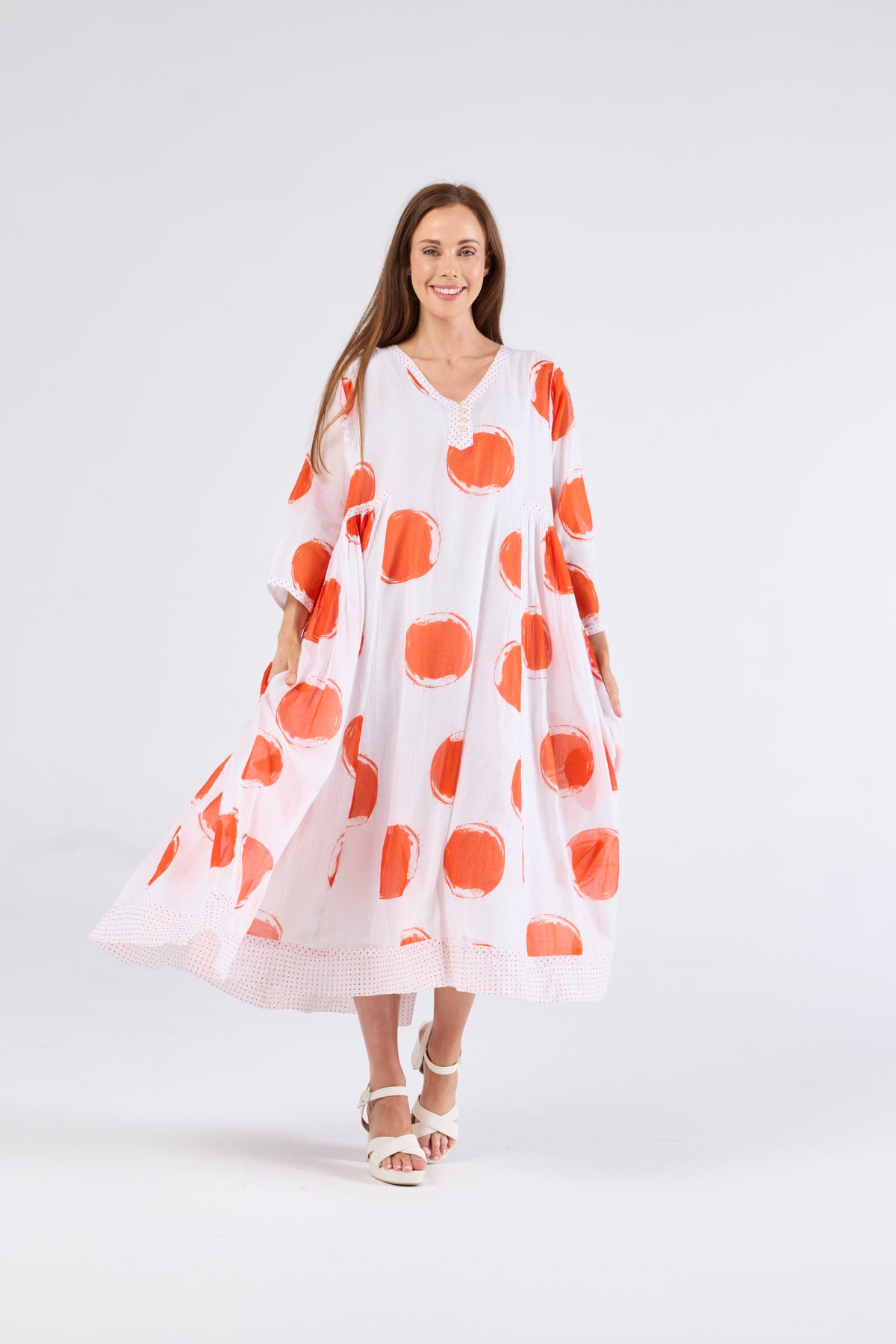 Au Hasard D'un Voyage White Dress with Orange Spots - Sizes: S  L