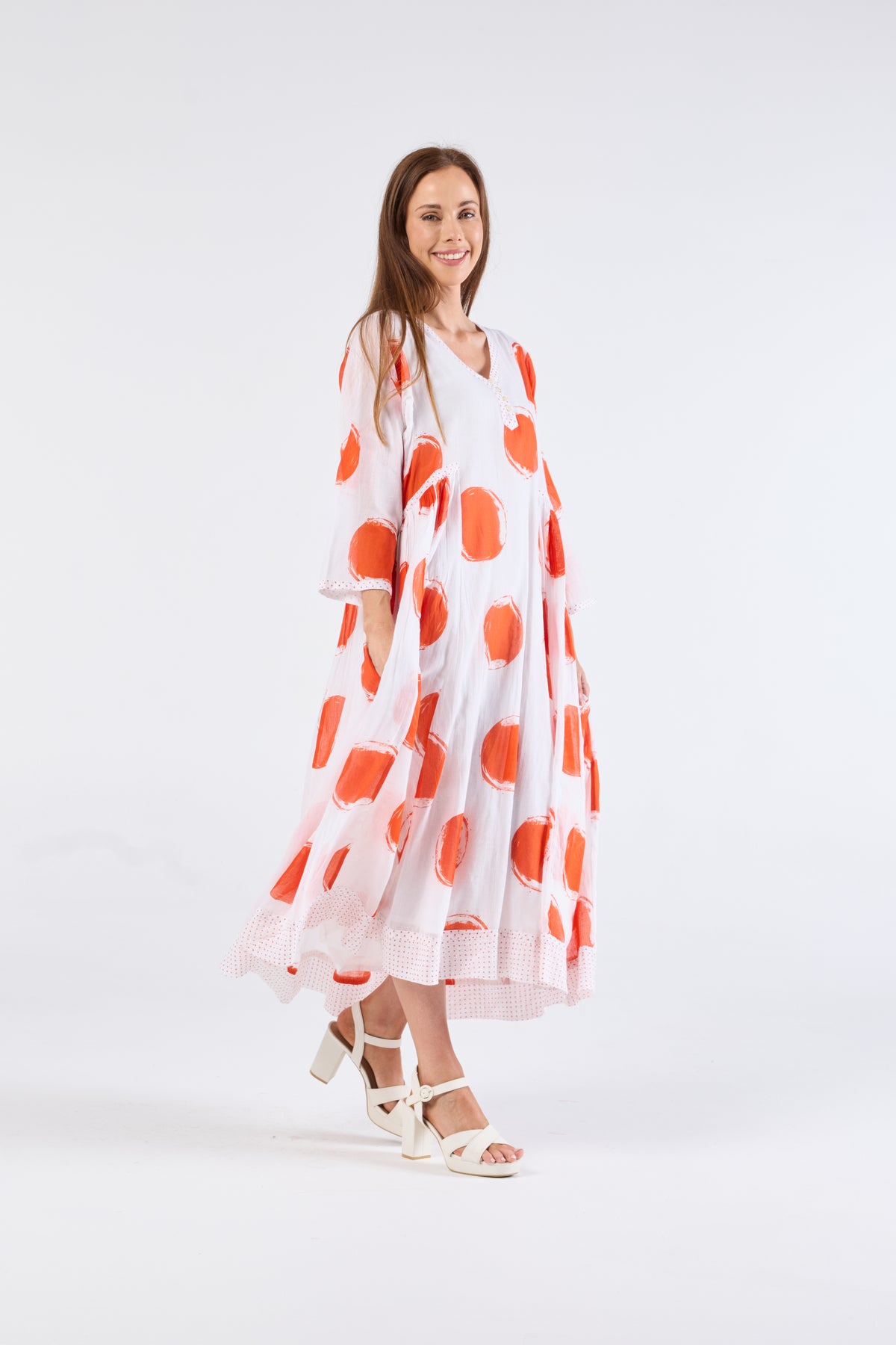 Au Hasard D'un Voyage White Dress with Orange Spots - Sizes: S  L