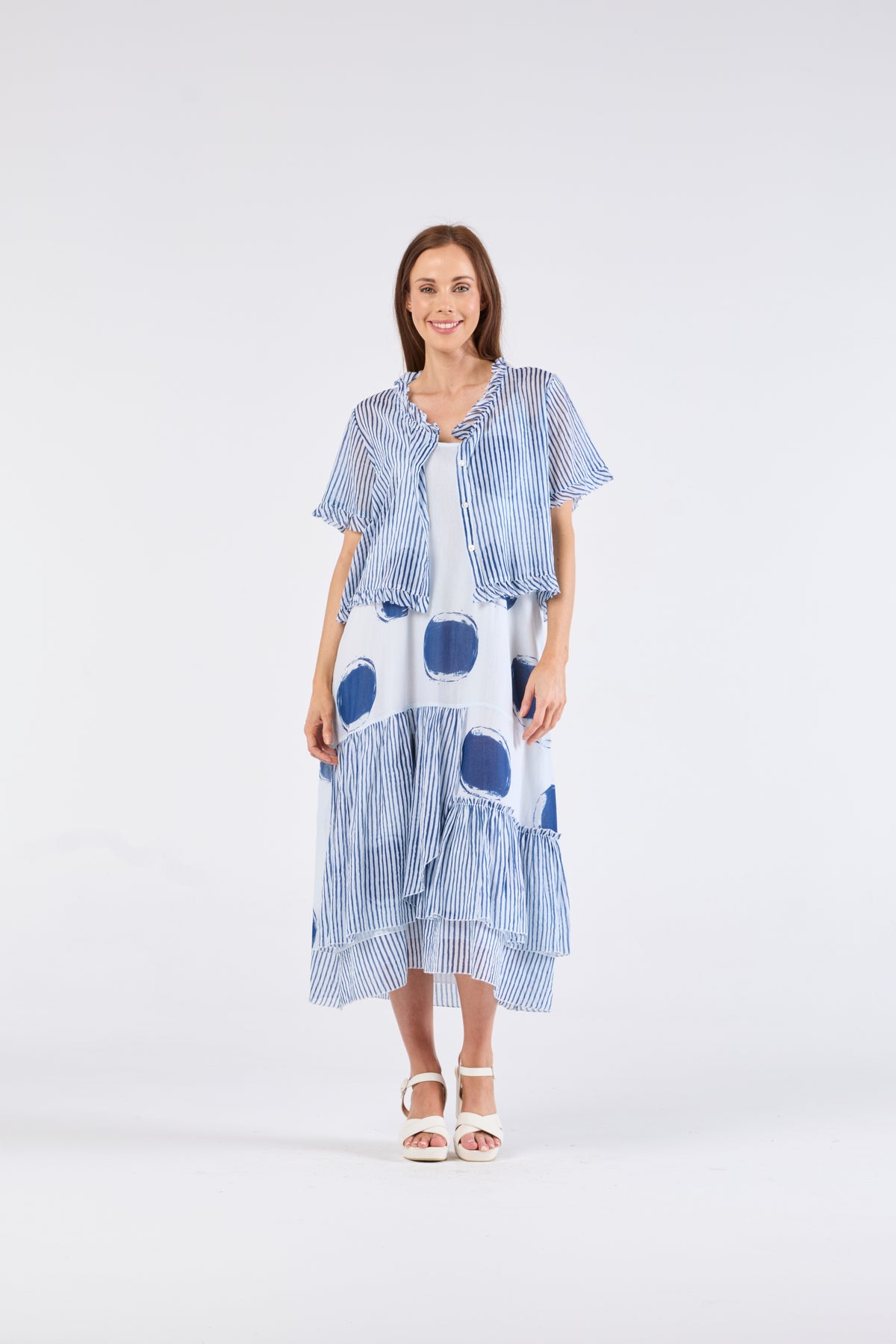 Au Hasard D'un Voyage White and Blue Strappy Dress - Sizes: XS S M