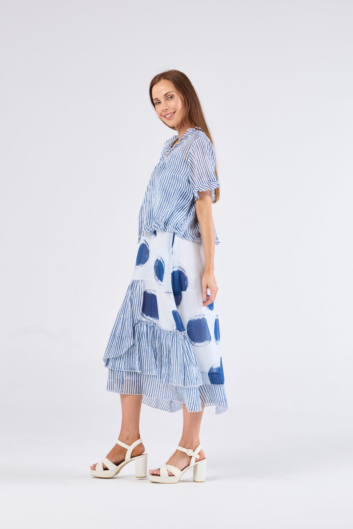 Au Hasard D'un Voyage White and Blue Strappy Dress - Sizes: XS S M