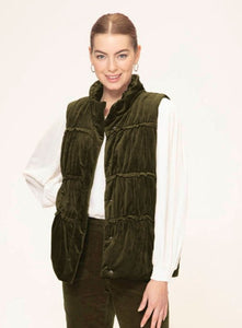 Verge  "Avila Vest" Olive Velveteen Puffer Vest - Sizes:  L  XL