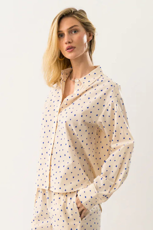 Lolly's Laundry "Bleeker" Shirt - Blue Hearts - Sizes: XS M L XL