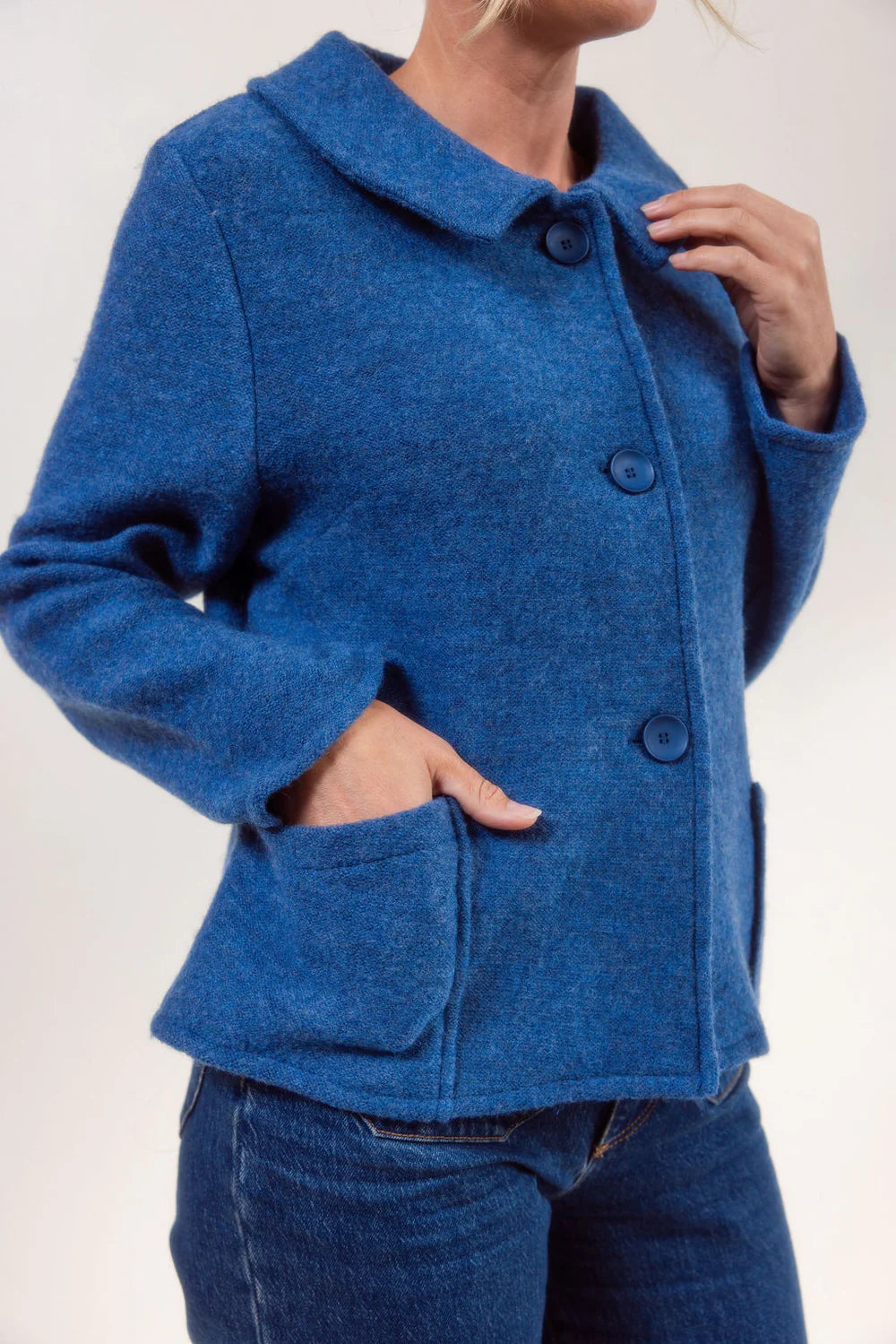 See Saw Wool Audrey Collar Jacket - Denim Blue - Sizes: L XL
