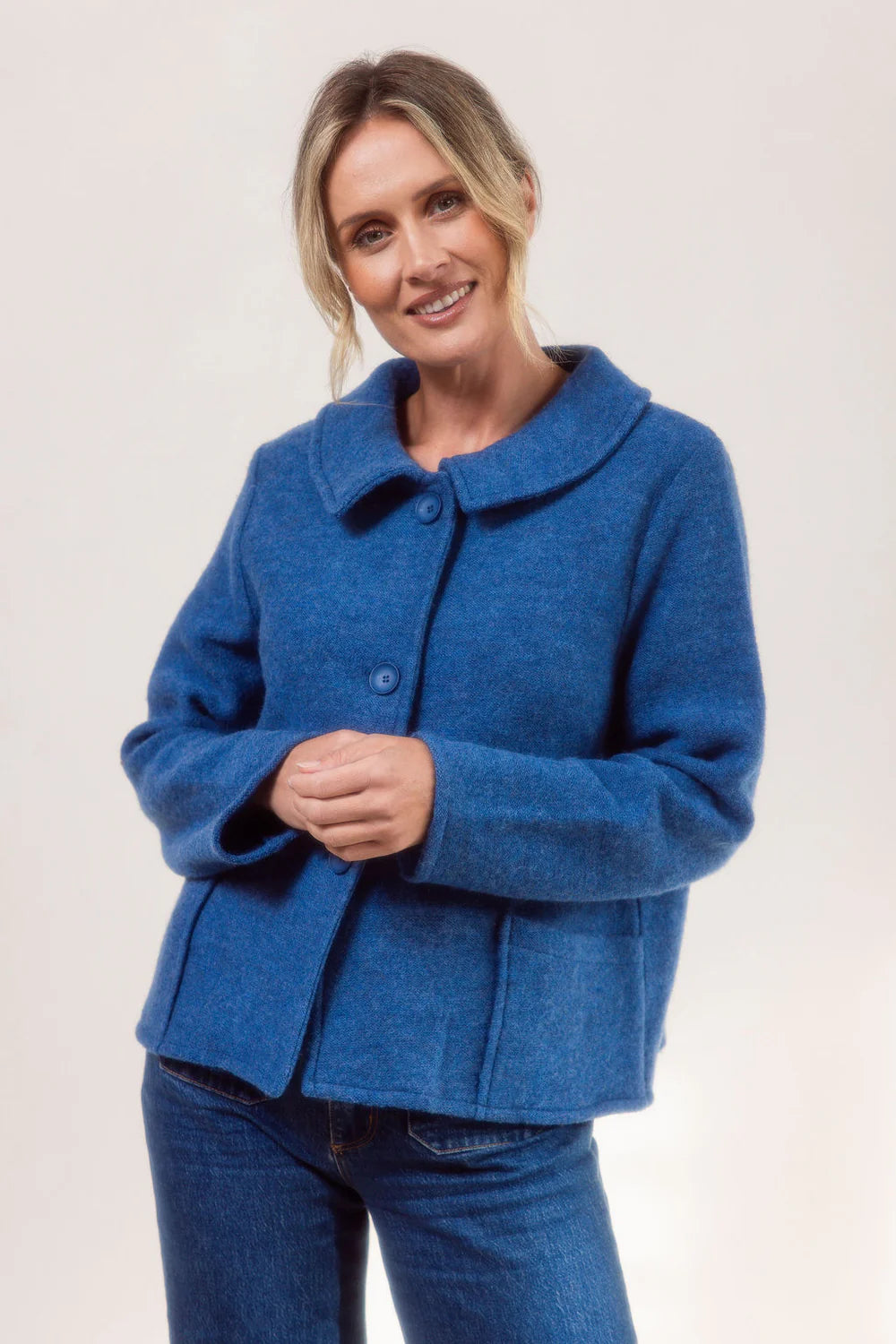 See Saw Wool Audrey Collar Jacket - Denim Blue - Sizes: L XL