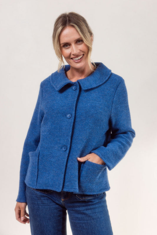 See Saw Wool Audrey Collar Jacket - Denim Blue - Sizes: S M L XL