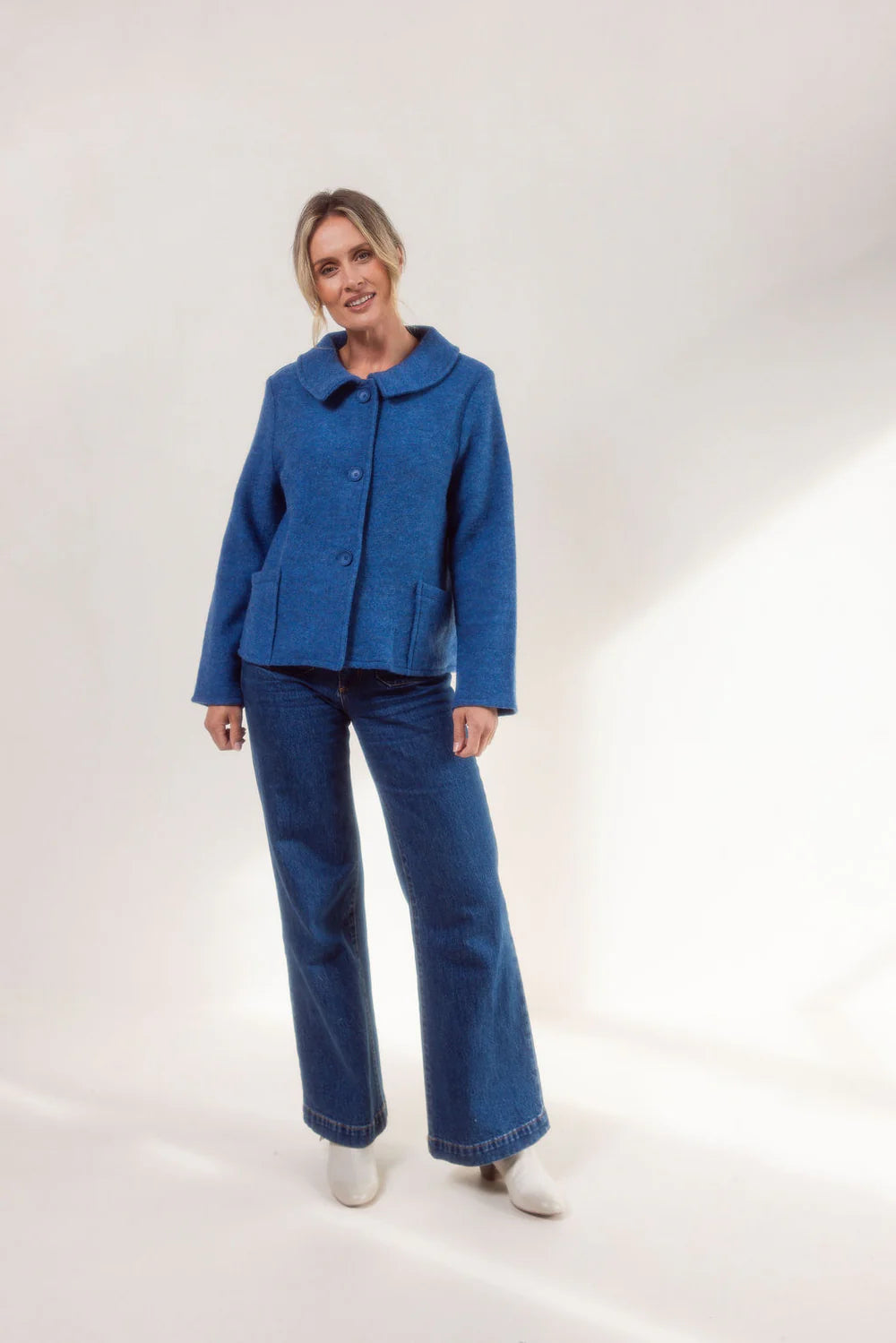 See Saw Wool Audrey Collar Jacket - Denim Blue - Sizes: L XL