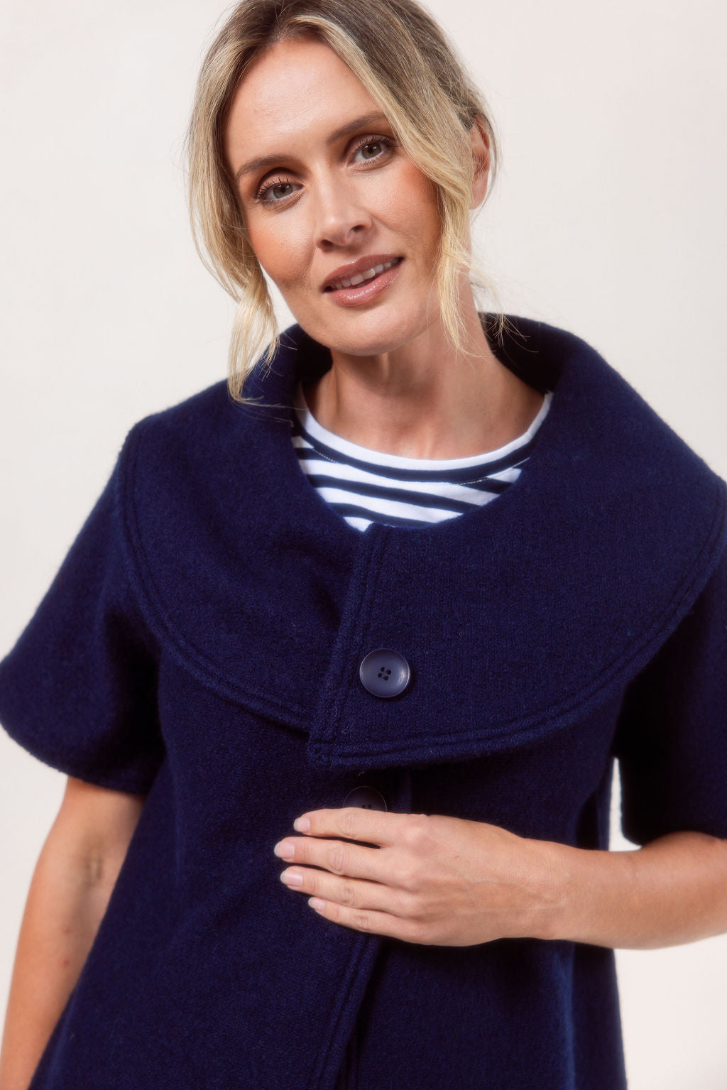See Saw Wool Collared Crop Coat - Navy - S  L XL