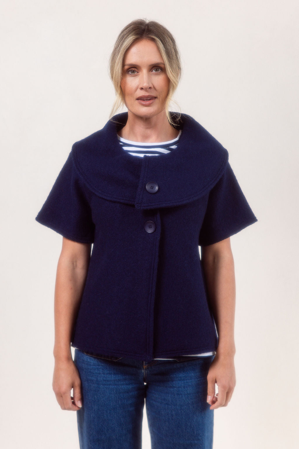 See Saw Wool Collared Crop Coat - Navy - S  L XL