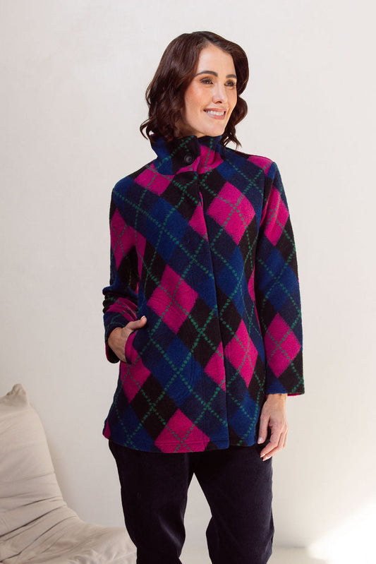 See Saw Plaid Funnel neck Coat - Plaid - Sizes: M