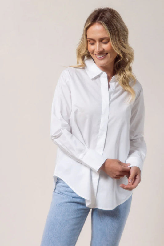 See Saw Cotton Classic Shirt - White - Sizes: 8 10 12 14 16 18
