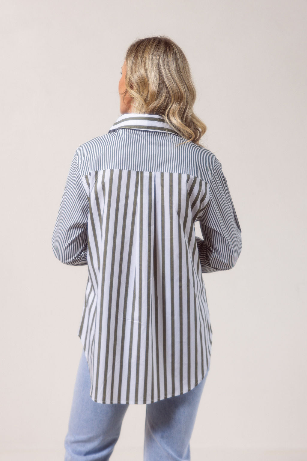 See Saw Cotton Stripe Shirt - Khaki/White - Sizes: 8 10 12 14 16