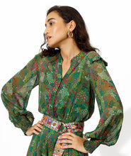 Load image into Gallery viewer, SALE  Emily Lovelock  Green Floral Blouse  -  Size:  L