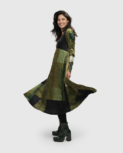 Alembika   Olive Patchwork Crinkle Velvet Maxi Dress  -  Size: 10