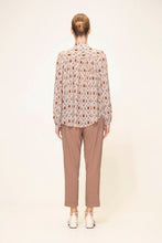 Load image into Gallery viewer, Verge  &quot;Fleeting Shirt&quot; Beige &amp; Orange Print High Neck Shirt - Sizes: S  M  L