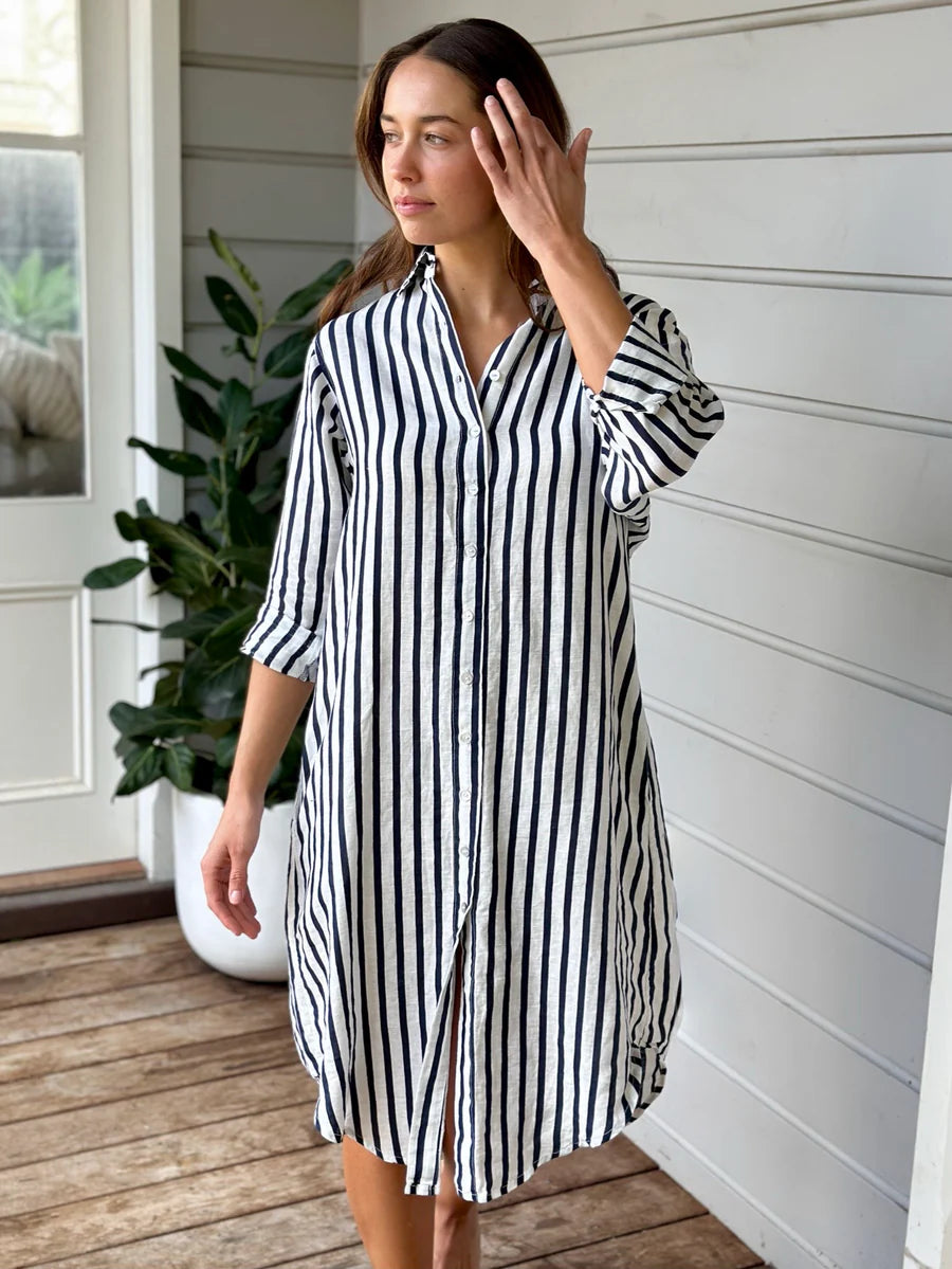 Frockk    "Elena Shirtdress"     Navy/White Striped    -    Size:  M