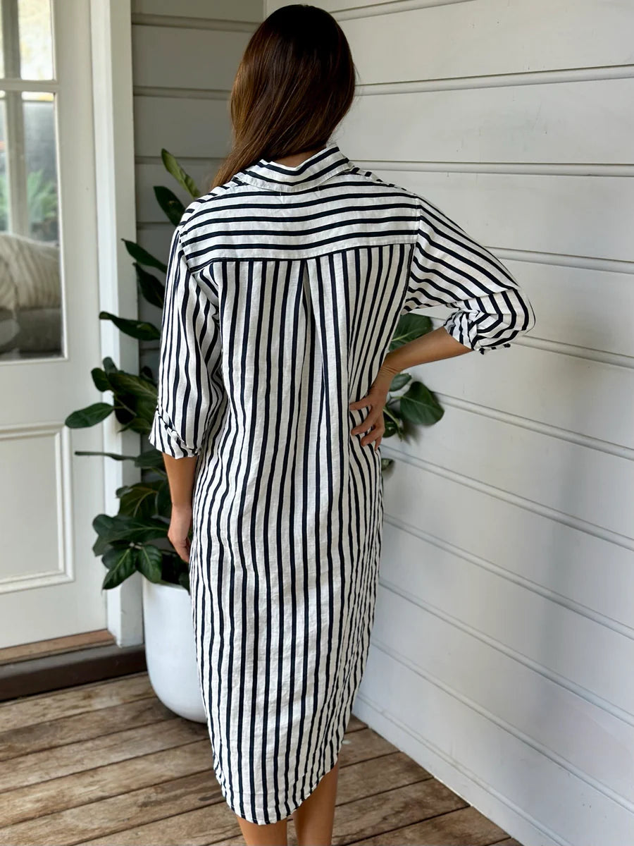 Frockk    "Elena Shirtdress"     Navy/White Striped    -    Size:  M