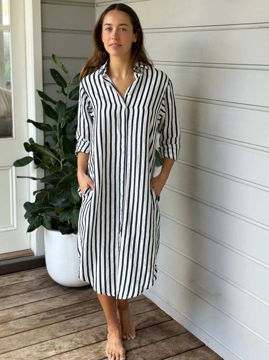 Frockk    "Elena Shirtdress"     Navy/White Striped    -    Size:  M