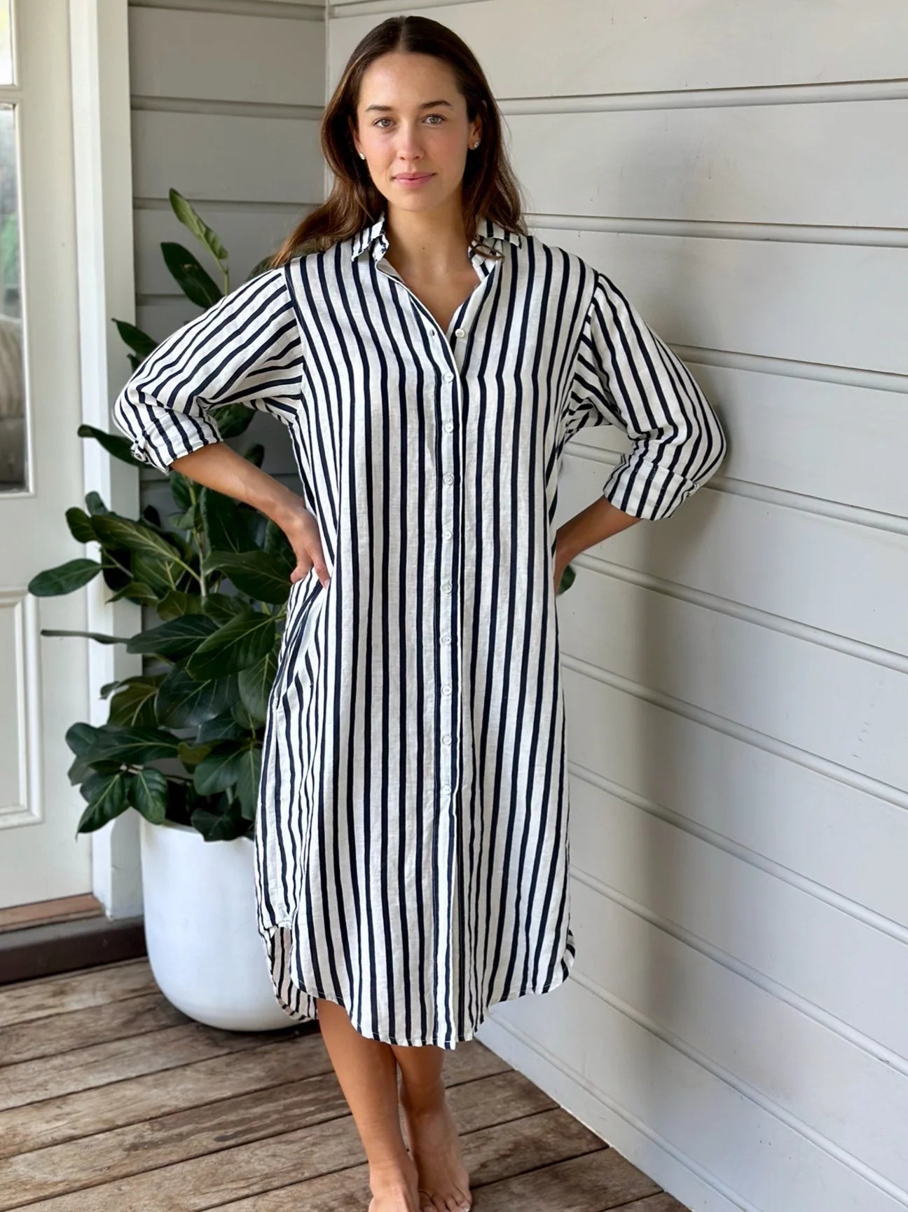 Frockk    "Elena Shirtdress"     Navy/White Striped    -    Size:  M