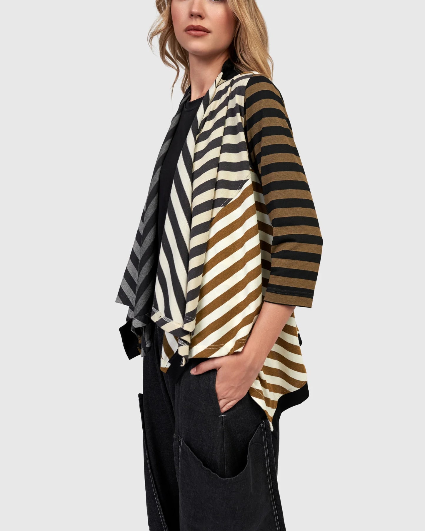 Urban by Alembika Crosscourt Draped Cardigan - Stripes - Sizes: 8(0)