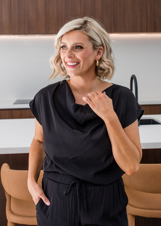 Philosophy Janine Lustre Cowl Top In Black - Sizes: 10 12 14 16