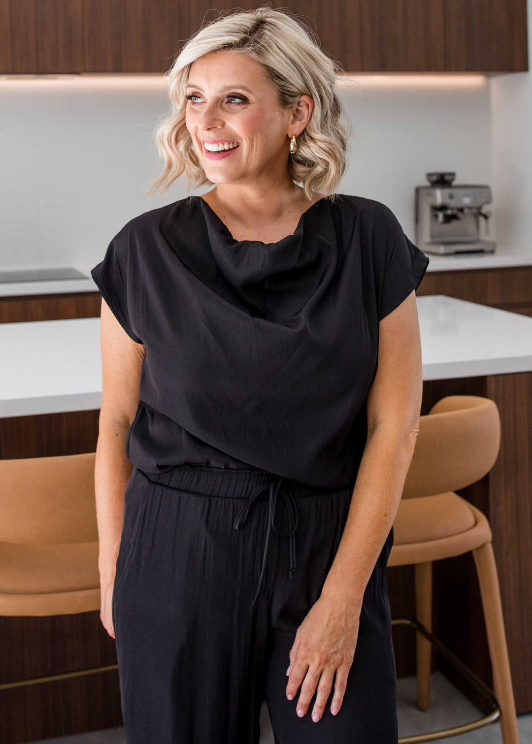 Philosophy Janine Lustre Cowl Top In Black - Sizes: 10 12 14 16