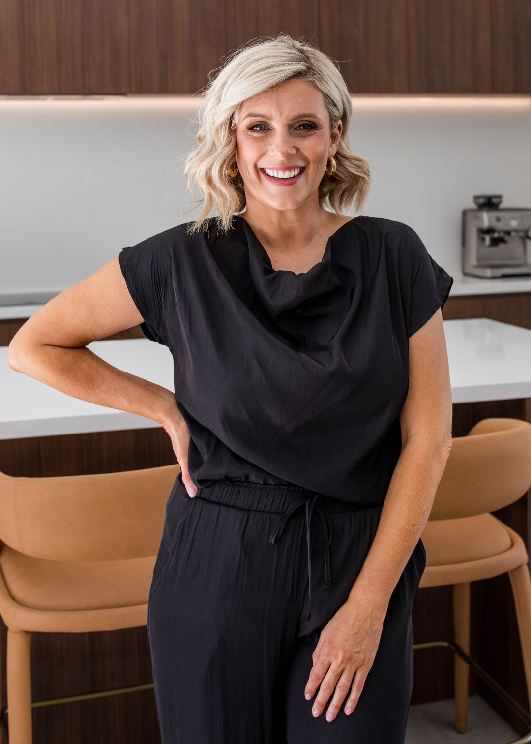 Philosophy Janine Lustre Cowl Top In Black - Sizes: 10 12 14 16