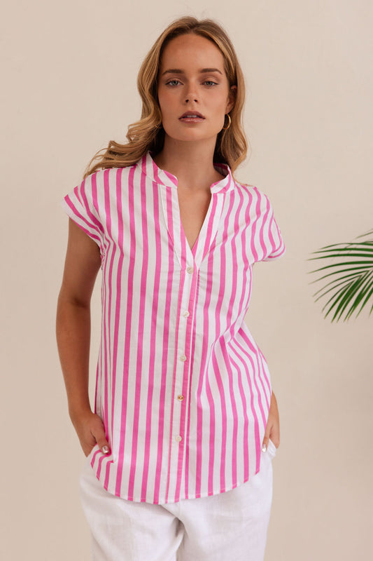 Kaleido  Pink/White Stripe Extended Sleeve Shirt  -  Size:  14