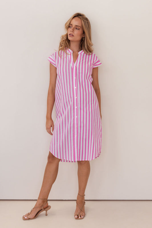 Kaleido Pink/White Stripe Extended Sleeve Dress - Sizes: 8
