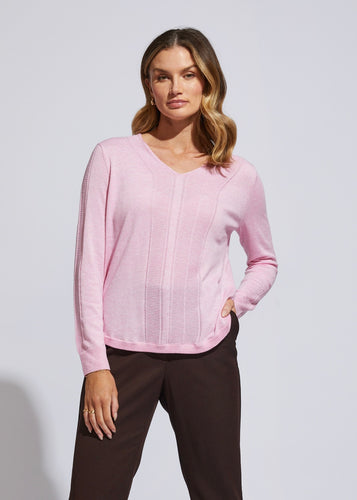 ld & Co  Fondant Pink Textured V Fine Knit Pullover - Sizes: XS  S  M  L  XL