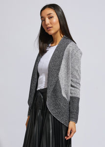 ld & Co  Silver Marl & Black Curved Open Cardi - Sizes:  XS  S  M  XL