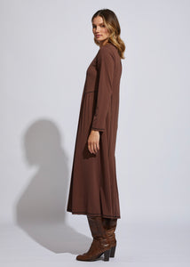 ld & Co  Nutshell Chocolate Long Sleeve Panel Dress - Sizes: S