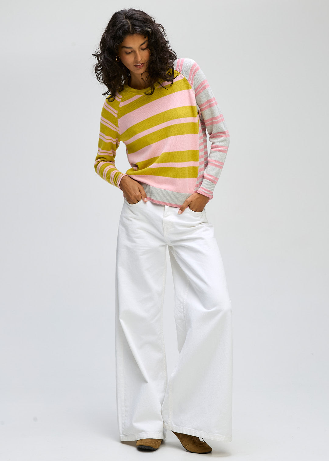 Ld + Co "Crazy Stripe Crew " Jumper - Chartreuse - Sizes: XS M L XL