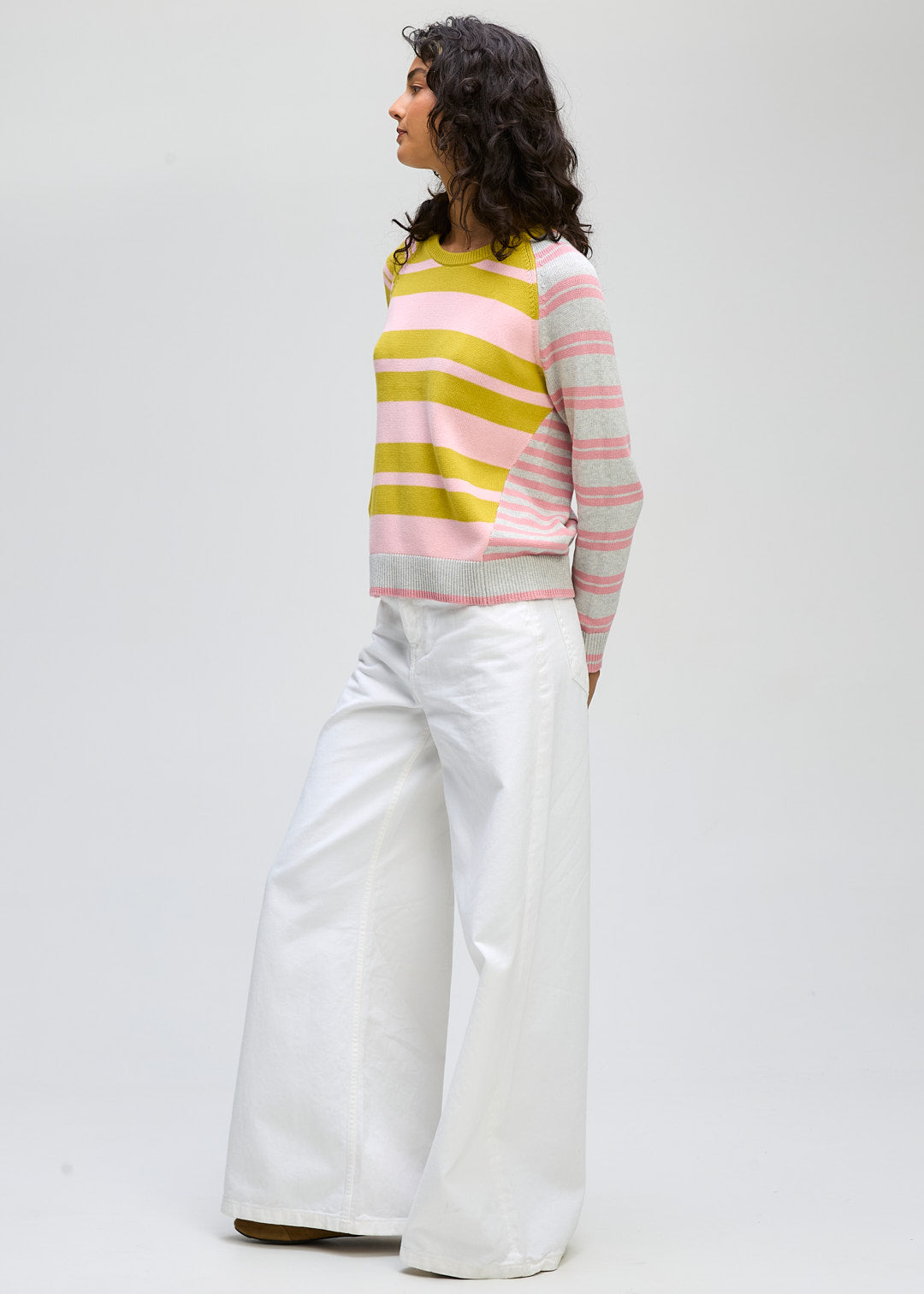 Ld + Co "Crazy Stripe Crew " Jumper - Chartreuse - Sizes: XS M L XL