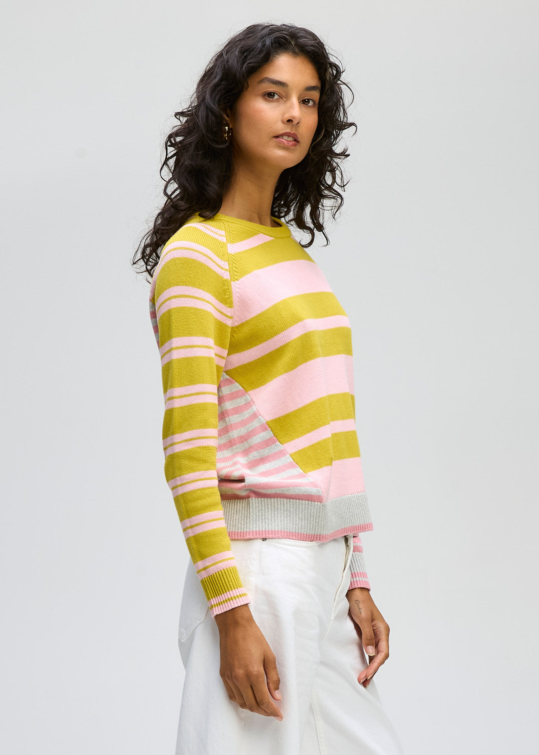 Ld + Co "Crazy Stripe Crew " Jumper - Chartreuse - Sizes: XS M L XL