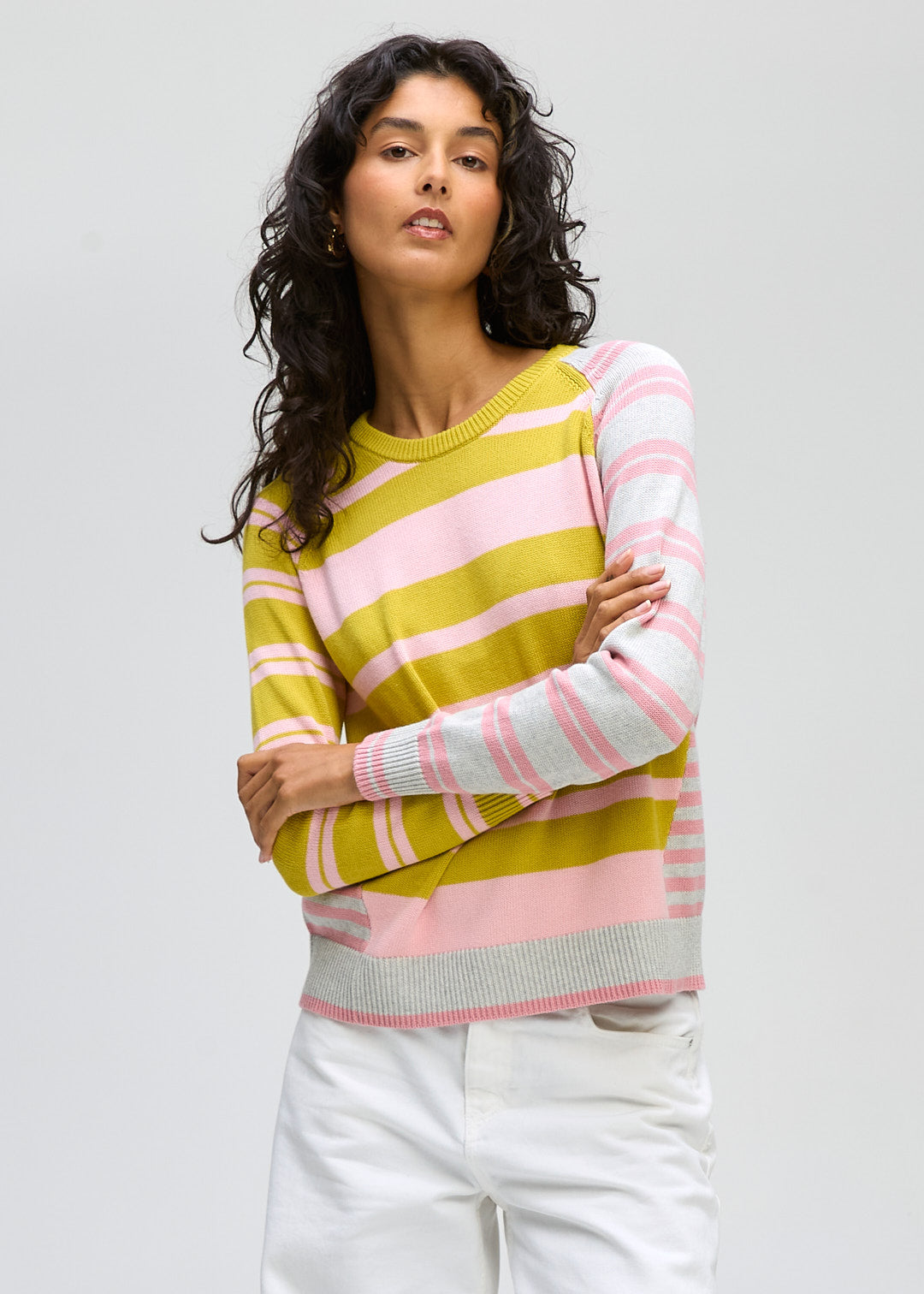 Ld + Co "Crazy Stripe Crew " Jumper - Chartreuse - Sizes: XS M L XL