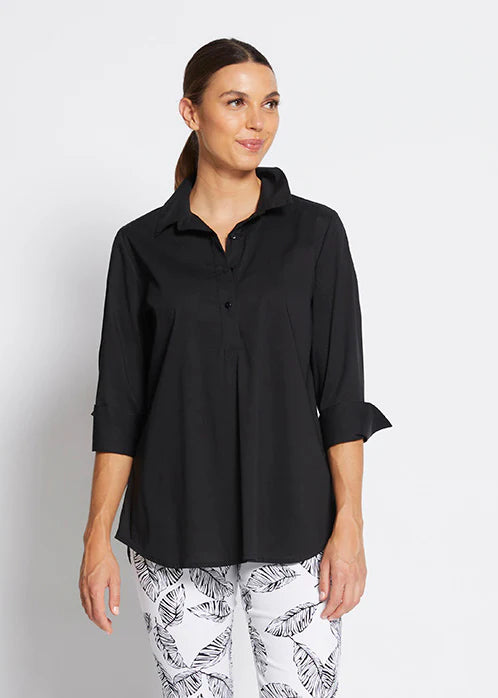 Philosophy Texan City stretch cotton Shirt in Black Sizes: 14 16