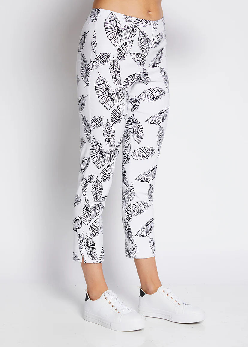 Philosophy Easy printed bengaline 7/8 pant in White Leaf- Sizes: 8 10 12 14 16