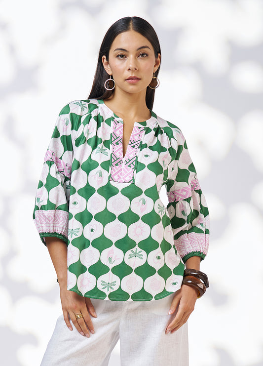 Loobie's Story     "Kya Blouse"   -   Palm Green Multi    -   Sizes: 12 14